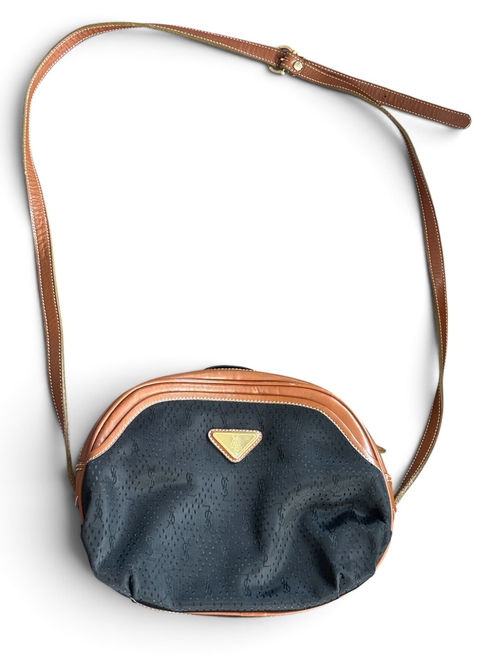 Vintage YSL Brown Trim Black Nylon Crossbody Shoulder Bag